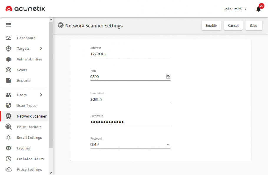 Acunetix V13 network scanning configuration