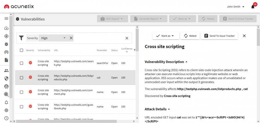 Acunetix v13 vulnerability alert details